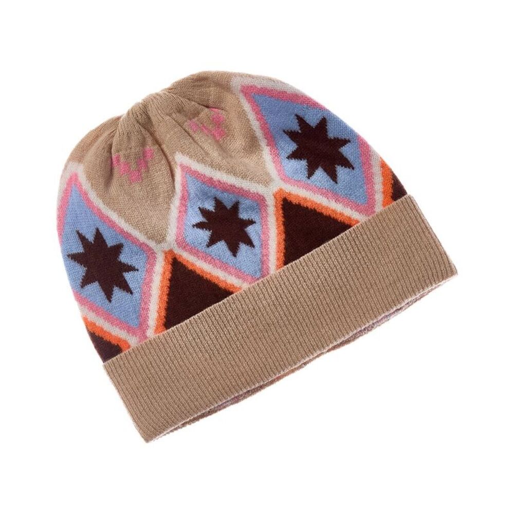 Brodie Cashmere Fairisle Pom Pom Cashmere Beanie, Brown